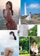 A collage of photos of a woman in a white dress.